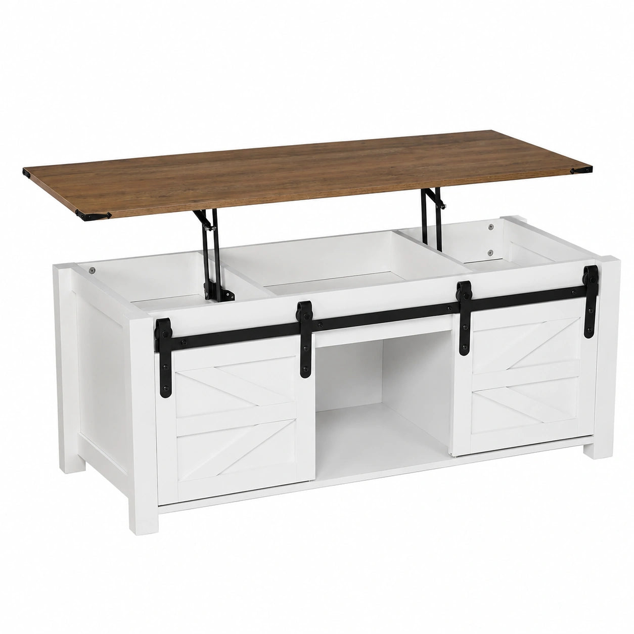 Bureau, avec rangement, avec portes, coloris blanc et marron, pour l’espace de travail