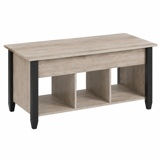 Table basse, en bois massif, avec rangement, coloris gris, pour le salon