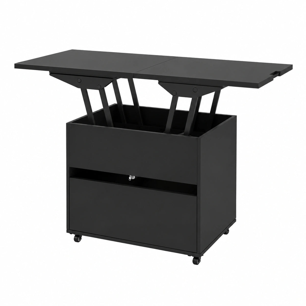 Bureau, extensible, avec rangement, avec tiroirs, coloris noir, pour l’espace de travail