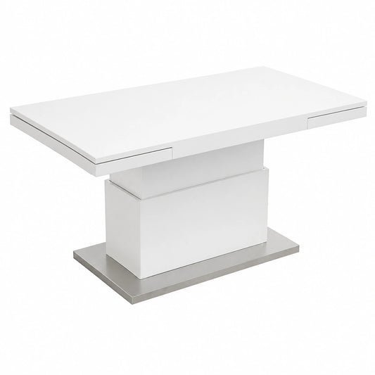 Table, extensible, en panneaux de bois, coloris blanc, pour les espaces de vie