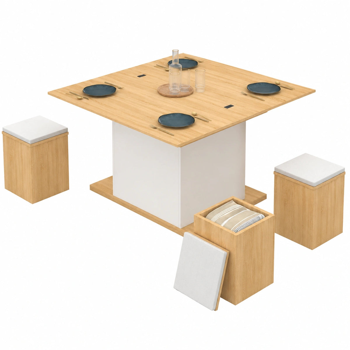 Table à manger, convertible, coloris blanc, pour la salle à manger