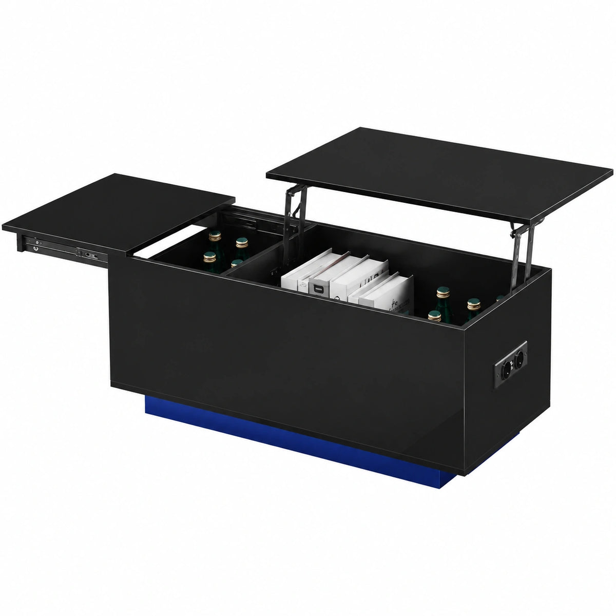 Canapé, avec rangement, avec éclairage LED, coloris noir, pour le salon