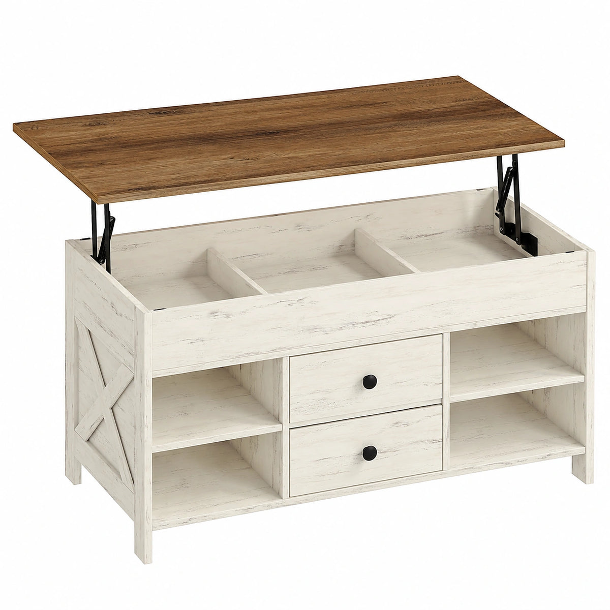 Table basse, coloris blanc et marron, pour le salon