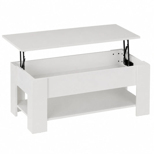 Table basse, avec rangement, coloris blanc, 42 x 98 x 50 cm, pour le salon